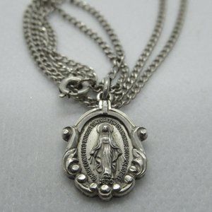 Vintage Miraculous Sterling Silver Medal Necklace